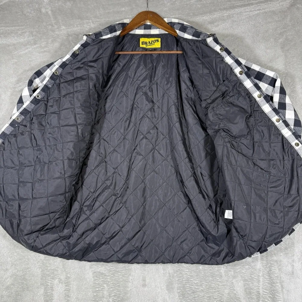 Brazos Work Force Men's‎ Black/white Plaid Flannel Jacket Shirt XL Quilted Lined
